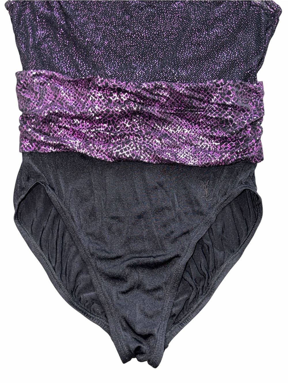 Vintage YSL Yves Saint Laurent Mesh Illusion Neck One Piece Glitter Swimsuit - Picture 4 of 11